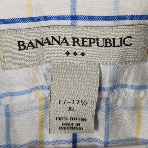 Banana Republic Men’s XL Cotton Button Down Shirt Blue Yellow Plaid Long Sleeve - Picture 2 of 3